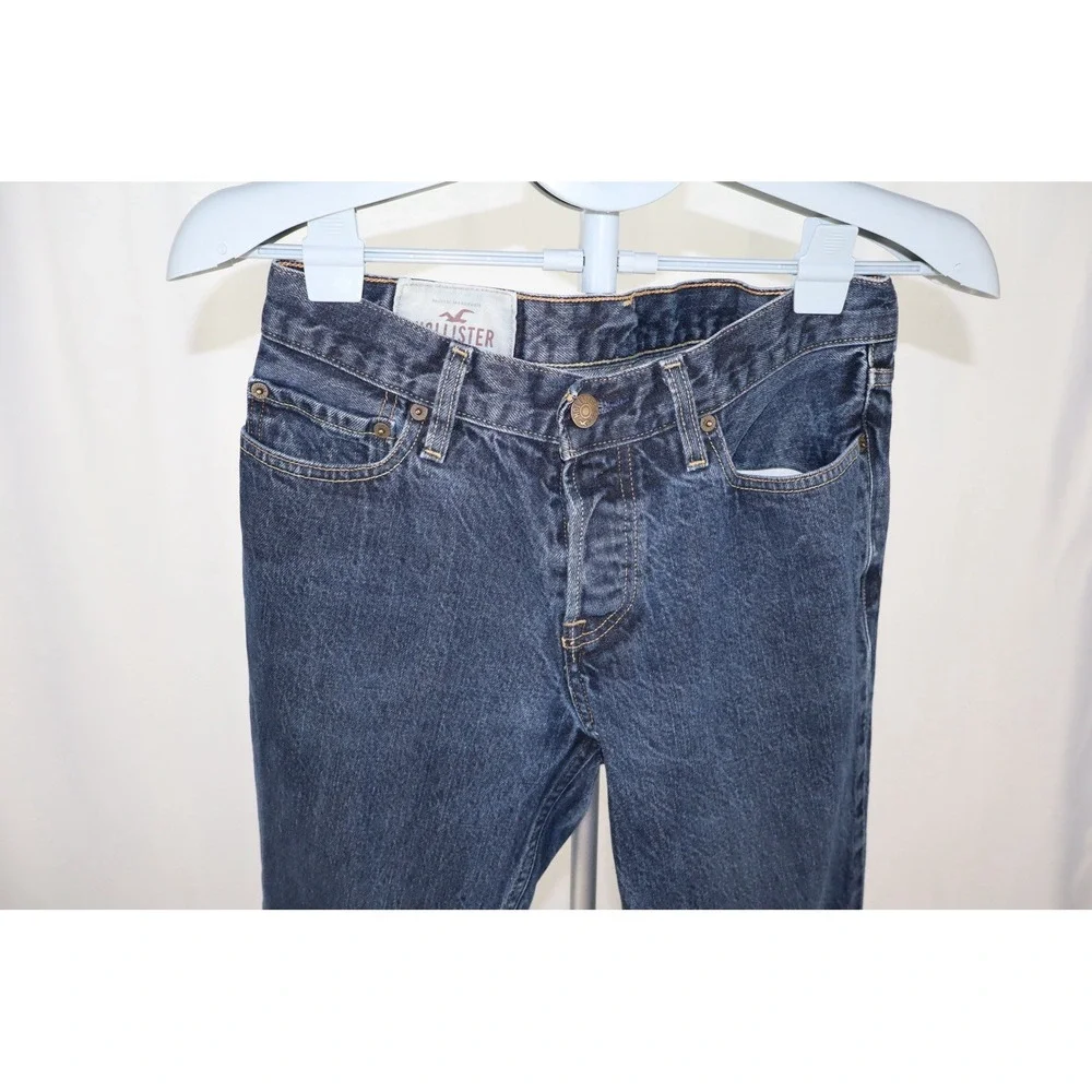 Hollister Mens Jeans 30x30 Dark Wash Button Fly Straight Leg Blue Denim